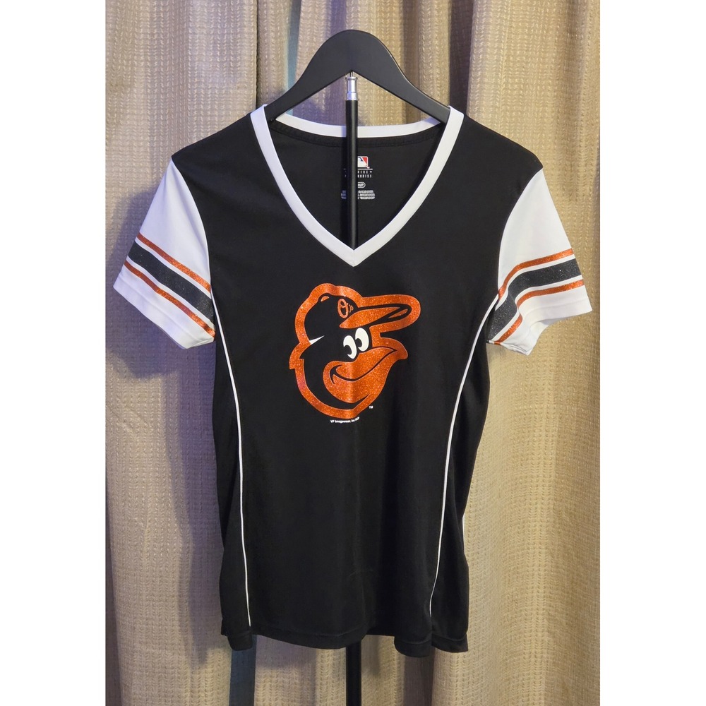 MLB Short Sleeve Baltimore Orioles T-Shirt Womens Size Small Black White Orange
